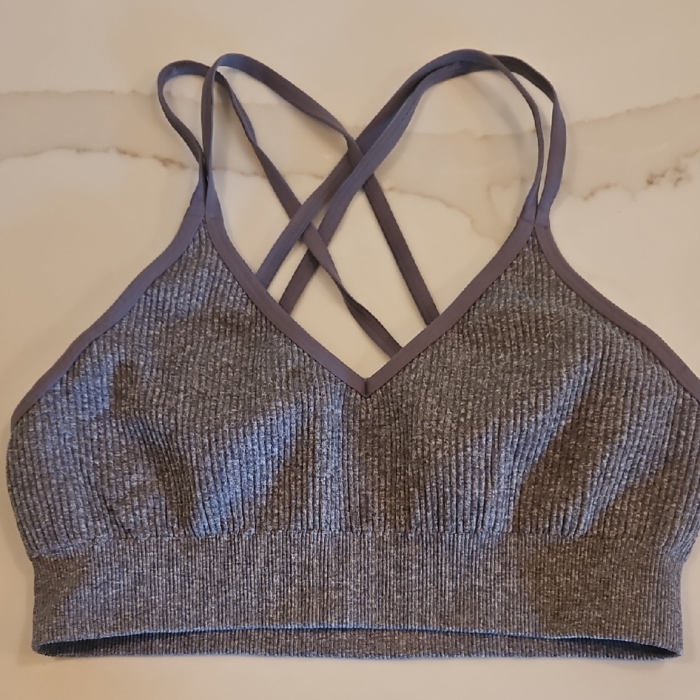 aerie Ribbed Crisscross Strappy Bralette - Gray